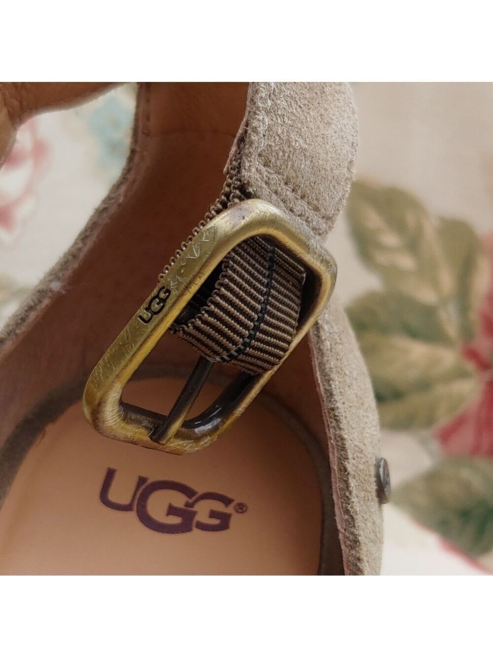 UGG Aja Olive Green Suede Leather Ankle Strap Sandals with Block Heel size 10 - Picture 15 of 17